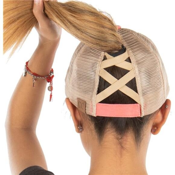 Womens Ponytail Baseball Cap Adjustable Hat High Bun Messy Bun Criss Cross Back - Picture 1 of 7